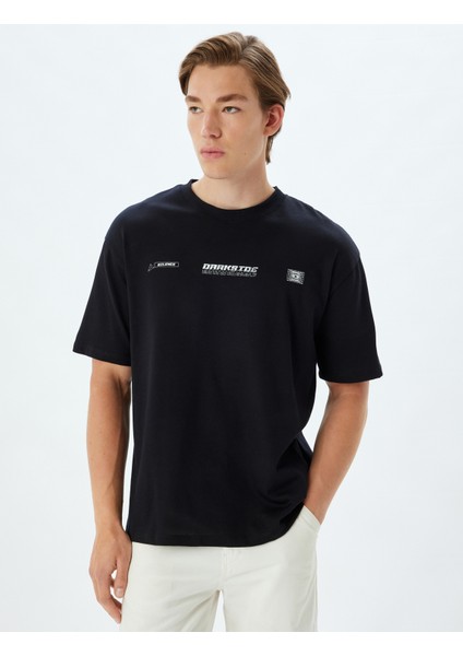 Oversize Tişört Slogan Baskılı Bisiklet Yaka Kısa Kollu Pamuklu modelleri