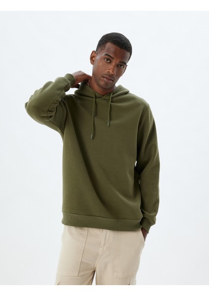 Kapşonlu Sweatshirt Basic Şardonlu Pamuk Karışımlı