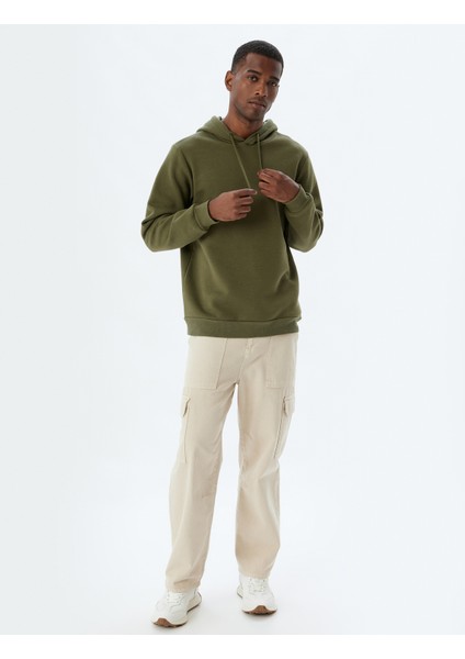Kapşonlu Sweatshirt Basic Şardonlu Pamuk Karışımlı
