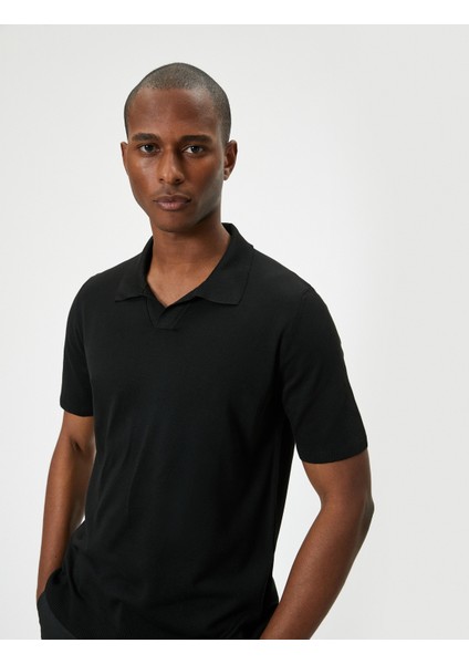 Polo Yaka Ince Triko Tişört Slim Fit Kısa Kollu Kırçıllı