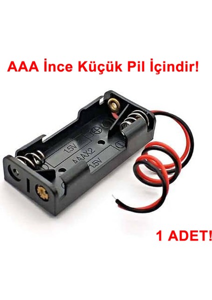 Aaa Pil Kutusu Yuvası Ince Küçük Tip 2 Adet 1.5V Pil Toplam 3V Plasitk Pil Tutucu 14CM Kablo