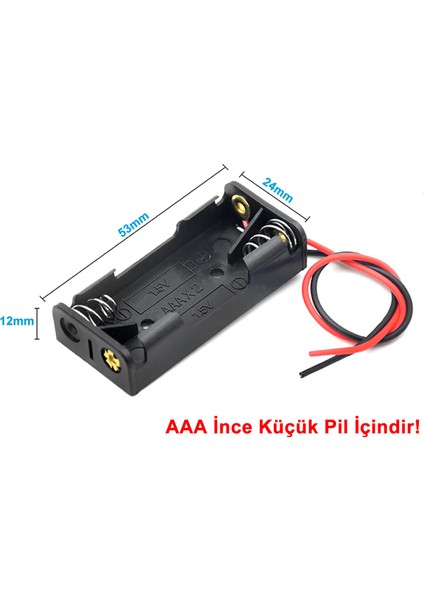 Aaa Pil Kutusu Yuvası Ince Küçük Tip 2 Adet 1.5V Pil Toplam 3V Plasitk Pil Tutucu 14CM Kablo