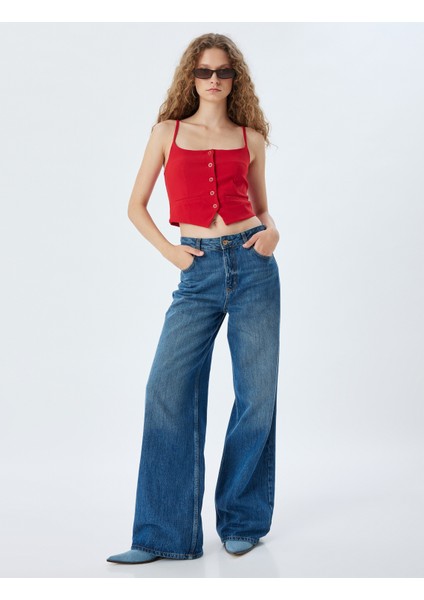 Crop Yelek Düğmeli Ip Askılı Kare Yaka Cep Detaylı Slim Fit fiyatları