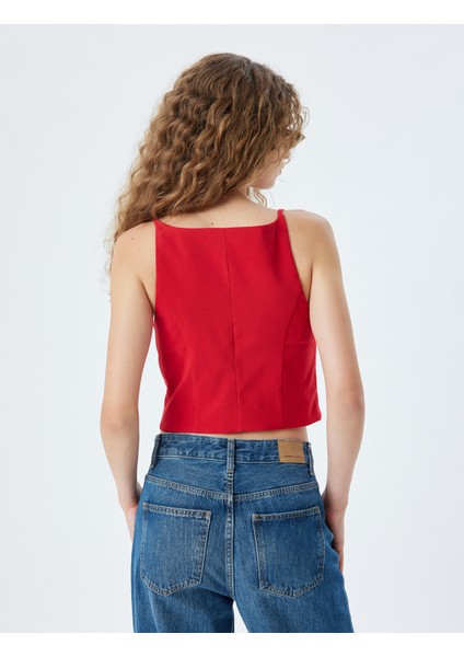 Crop Yelek Düğmeli Ip Askılı Kare Yaka Cep Detaylı Slim Fit fırsatları