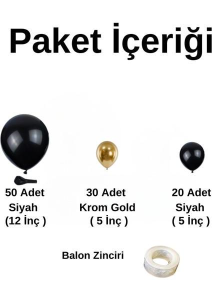 Balon Seti Pastel Siyah- Krom Gold 100 Lü Balon Zinciri Seti fiyatları