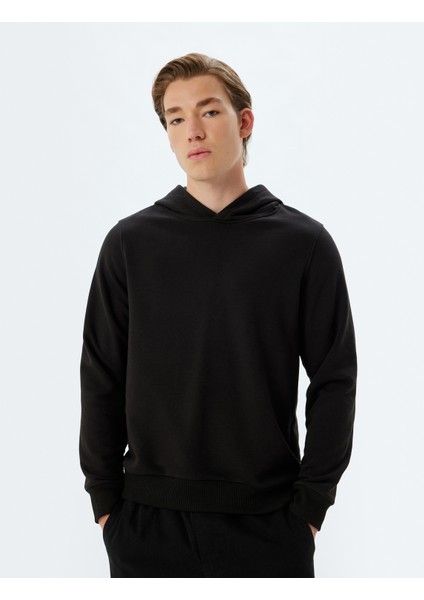 Kapşonlu Sweatshirt Basic Uzun Kollu Pamuklu