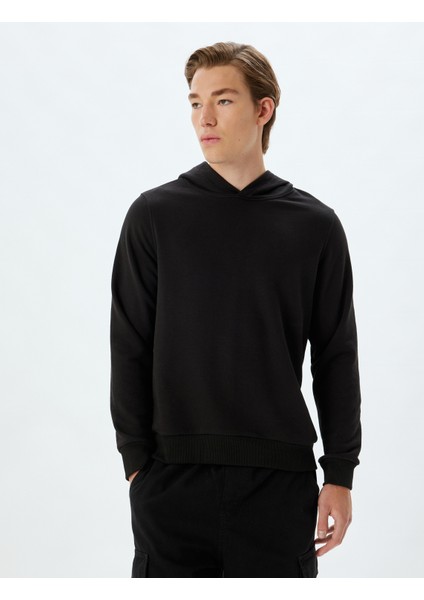 Kapşonlu Sweatshirt Basic Uzun Kollu Pamuklu