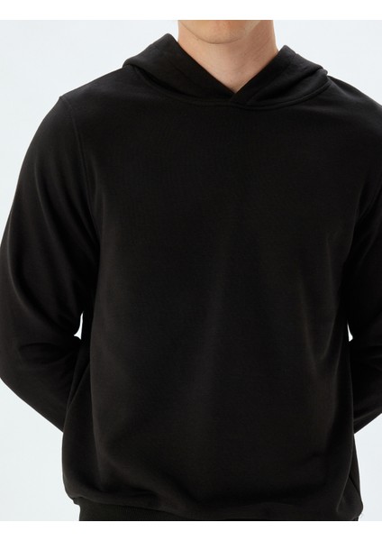 Kapşonlu Sweatshirt Basic Uzun Kollu Pamuklu