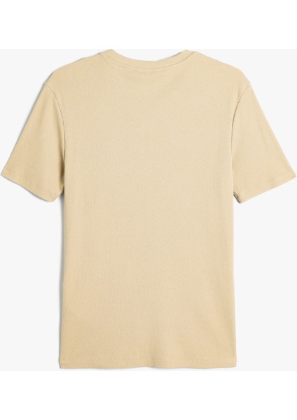 Slim Fit Tişört Slogan Işlemeli Kısa Kollu Bisiklet Yaka Pamuklu fiyatları