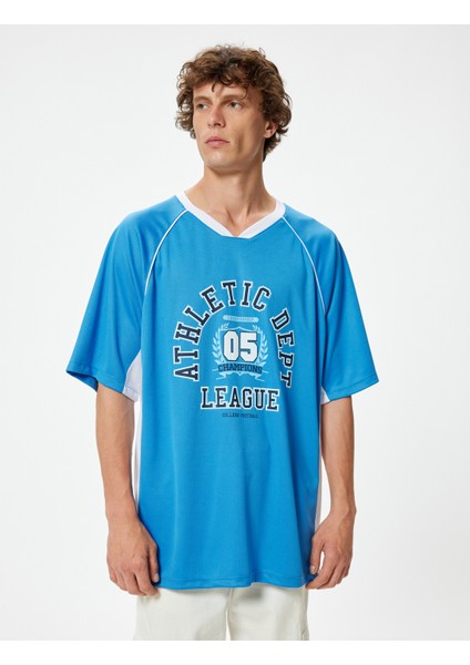 Oversize Kolej Tişört Slogan Baskılı Kısa Kollu V Yaka modelleri