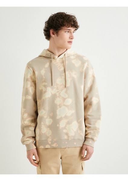 Kapşonlu Sweatshirt Soyut Baskılı Uzun Kollu