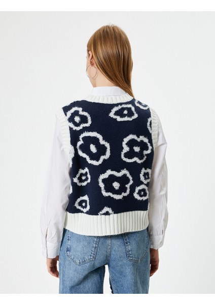 Triko Süveter Çiçekli Bisiklet Yaka Kolsuz fırsatları