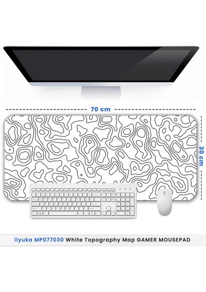 White Topography Map MP077030 Ilyuka Gaming Oyuncu Mousepad 70X30CM