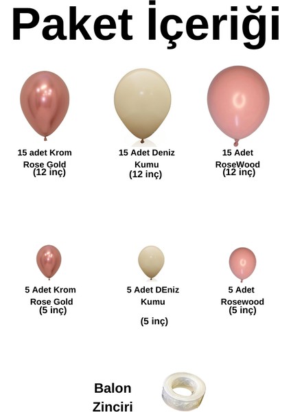 Balon Seti Rose Gold-Deniz Kumu-Rosewood 60 Lı Balon Zinciri Seti fiyatları