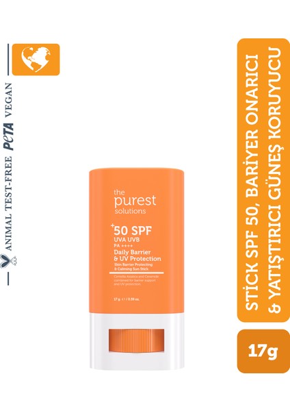 The Purest Solutions Bariyer Onarıcı Ve Yatıştırıcı, Yüksek Güneş Koruyucu Stick Spf 50, 17 G.