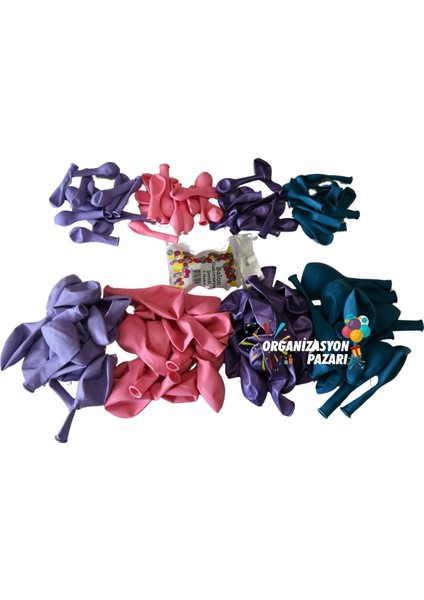 Balon Seti Pembe-Lila-Turkuaz-Krom Mor 60 Lı Balon Zinciri Seti modelleri