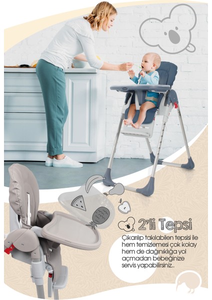 Koala All In One Katlanır Tekerlekli Mama Sandalyesi