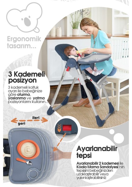 Koala All In One Katlanır Tekerlekli Mama Sandalyesi