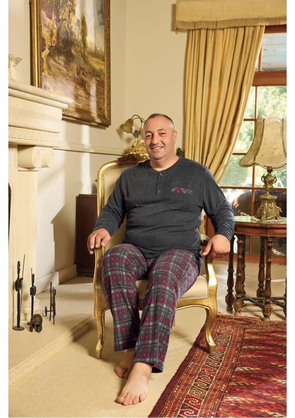 Erkek Emir Büyük Beden Kışlık Antrasit Pijama Takım 0786