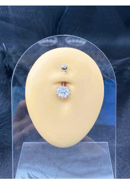 Cerrahi Çelik Gümüş Rengi Göbek Piercing Küpe