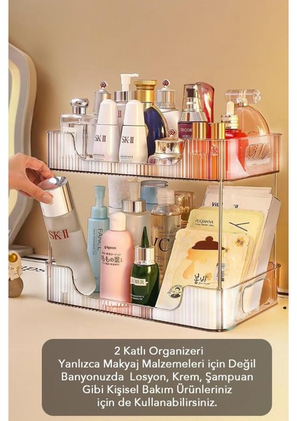 2 Katlı Makyaj Düzenleyici - Çok Amaçlı Organizer - Banyo Rafı - Banyo Kozmetik Takı Düzenleyici fiyatları