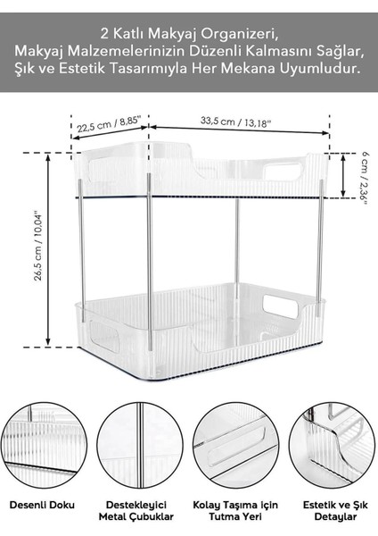2 Katlı Makyaj Düzenleyici - Çok Amaçlı Organizer - Banyo Rafı - Banyo Kozmetik Takı Düzenleyici fırsatları