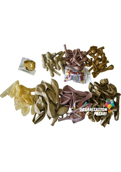 Balon Seti Pink Blush-Deniz Kumu-Krom Gold-Şeffaf 100 Lü Balon Zinciri Seti +10Gr Gold Pul modelleri