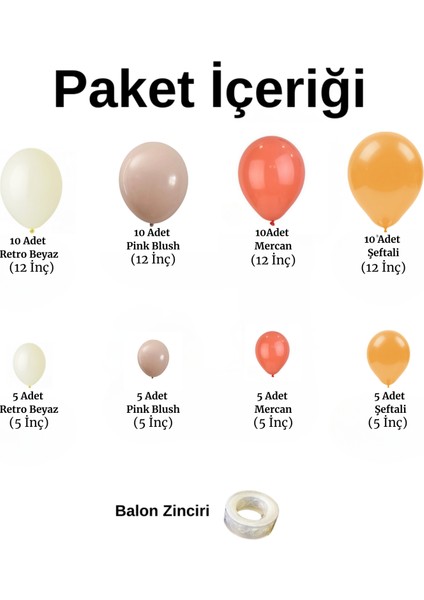 Balon Seti Retro Beyaz-Pink Blush-Mercan-Şeftali 60 Lı Balon Zinciri Seti fiyatları