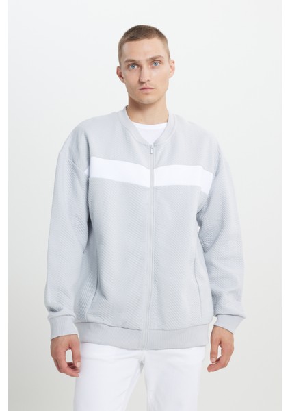 Erkek Açık Gri Oversize Bol Kesim Içi Polarlı 3 Iplik Kolej Yaka Desenli Sweatshirt Ceket modelleri