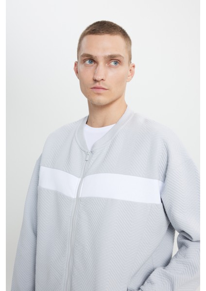 Erkek Açık Gri Oversize Bol Kesim Içi Polarlı 3 Iplik Kolej Yaka Desenli Sweatshirt Ceket fırsatları