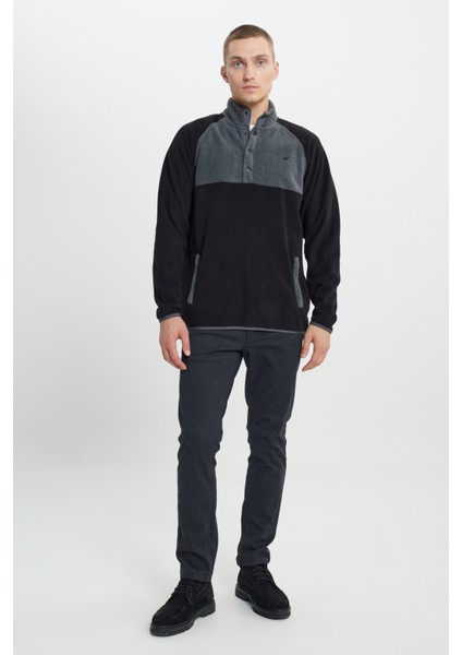 Erkek Siyah-açık Melanj Standart Fit Normal Kesim Dik Bato Yaka Desenli Polar Sweatshirt fiyatları