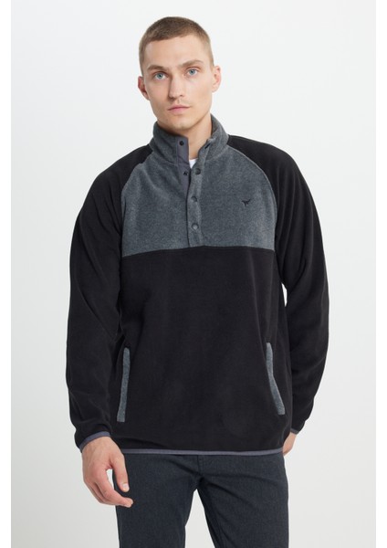 Erkek Siyah-açık Melanj Standart Fit Normal Kesim Dik Bato Yaka Desenli Polar Sweatshirt fırsatları