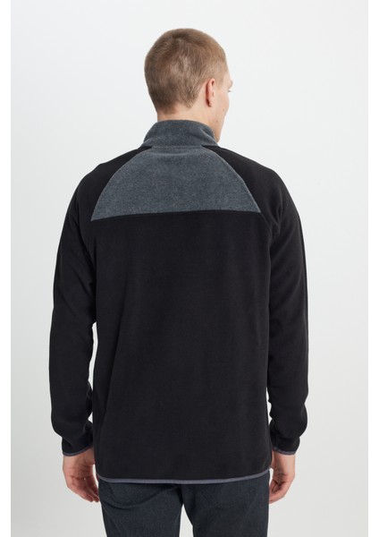 Erkek Siyah-açık Melanj Standart Fit Normal Kesim Dik Bato Yaka Desenli Polar Sweatshirt
