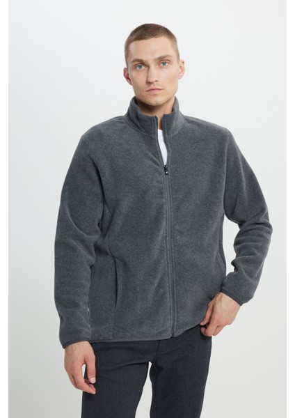 Erkek Antrasit-melanj Anti-pilling Tüylenme Yapmayan Standart Fit Dik Yaka Sweatshirt Polar Ceket