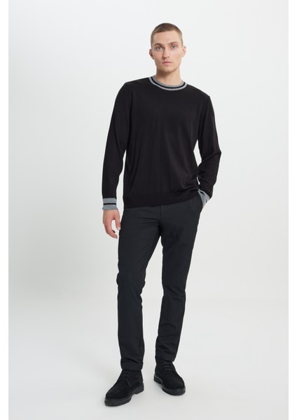 ALTINYILDIZ CLASSICS Erkek Siyah Anti-pilling Kolu Ve Yakası Şerit Desenli Standart Fit Bisiklet Yaka Triko Kazak fiyatları