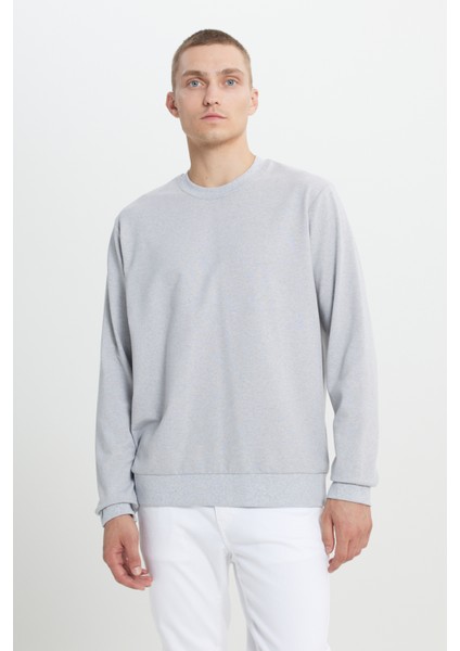 Erkek Gri Melanj Standart Fit Normal Kesim 2 İplik Recycle Pamuklu Bisiklet Yaka Sweatshirt