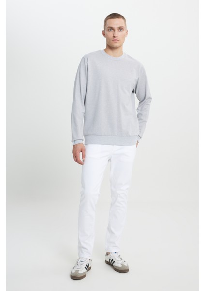 Erkek Gri Melanj Standart Fit Normal Kesim 2 İplik Recycle Pamuklu Bisiklet Yaka Sweatshirt