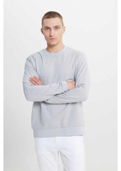 Erkek Gri Melanj Standart Fit Normal Kesim 2 İplik Recycle Pamuklu Bisiklet Yaka Sweatshirt