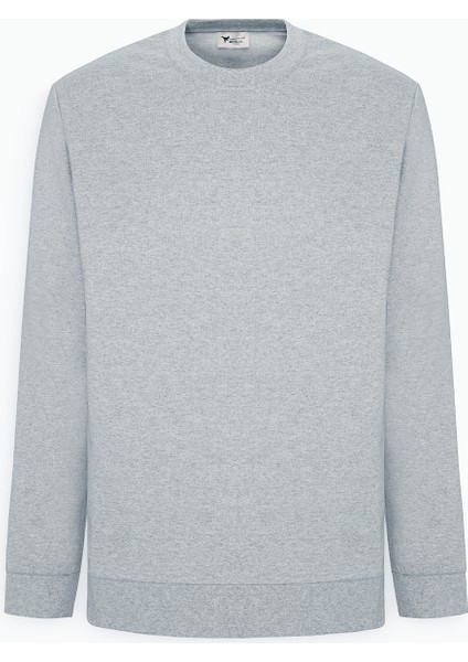 Erkek Gri Melanj Standart Fit Normal Kesim 2 İplik Recycle Pamuklu Bisiklet Yaka Sweatshirt