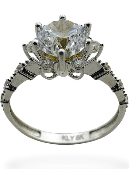 Üst Kalite Beyaz Altın Tektaş Lotus Yüzük fırsatları