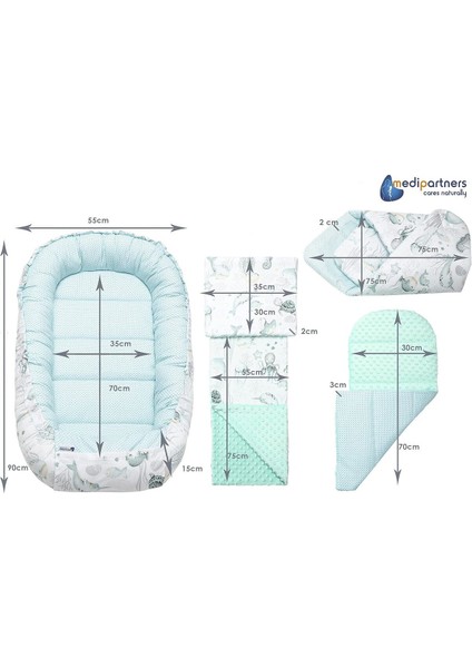 5 Parça Bebek Yuvası Seti - %100 Pamuk - Hipoalerjenik - Ayarlanabilir - Yumuşak Vatkalı
