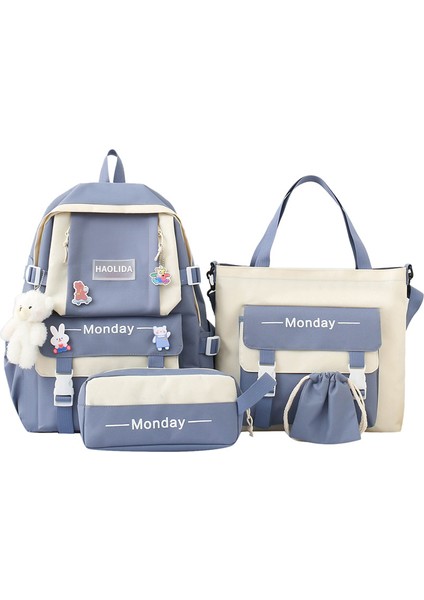 Ilkokul Öğrencileri, Ortaokul Öğrencileri Için Japon Büyük Kapasiteli Okul Çantası, Yeni Moda Dört Parçalı Set, Kore Tarzı Ins Tarzı Gündelik Sırt Çantası (Yurt Dışından)