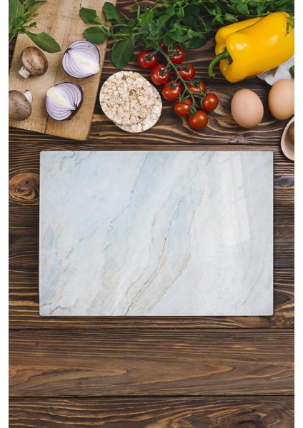 Cam Kesme Tahtası, Kalın ve Kırılmaz Cam - Mermer Temalı - 21*30CM - Doğrama Tahtası, Mutfak Dekoru