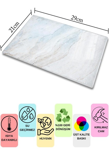 Cam Kesme Tahtası, Kalın ve Kırılmaz Cam - Mermer Temalı - 21*30CM - Doğrama Tahtası, Mutfak Dekoru fırsatları