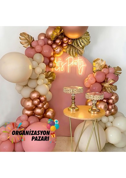 Balon Seti Rose Gold-Deniz Kumu-Rosewood 100 Lü Balon Zinciri Seti