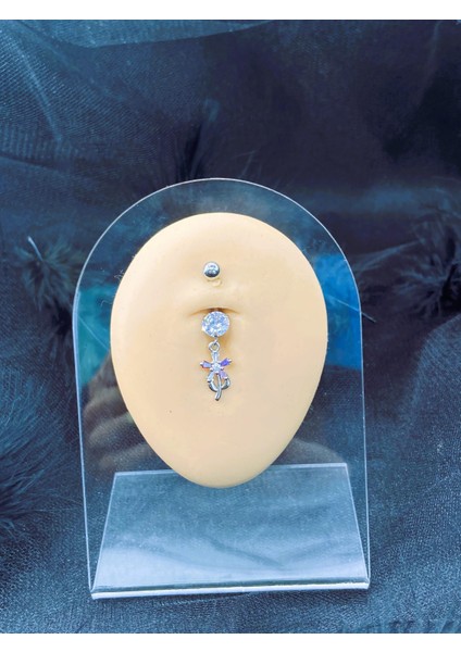 Cerrahi Çelik Gümüş Rengi Göbek Piercing Küpe