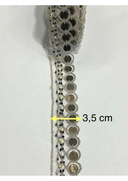 Tül Üzeri Metal Pul Işli Dekoratif Şerit/ 6 Mt / Beyaz modelleri