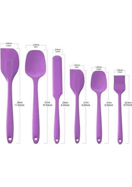 6 Lı Silikon Spatula Fırça Servis Takımı Yanmaz Yapışmaz Fırçası Kaşık Bıçak Spatula Seti Mor