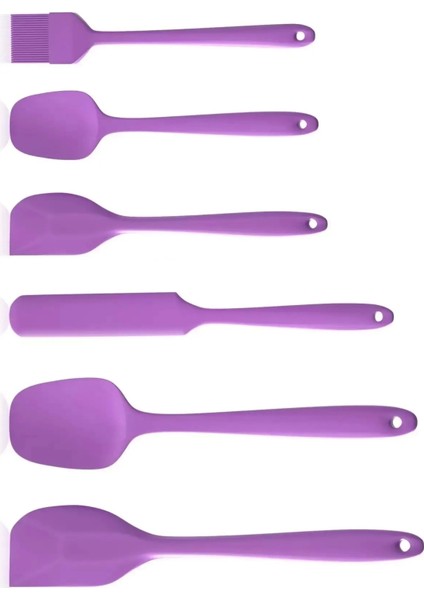 6 Lı Silikon Spatula Fırça Servis Takımı Yanmaz Yapışmaz Fırçası Kaşık Bıçak Spatula Seti Mor