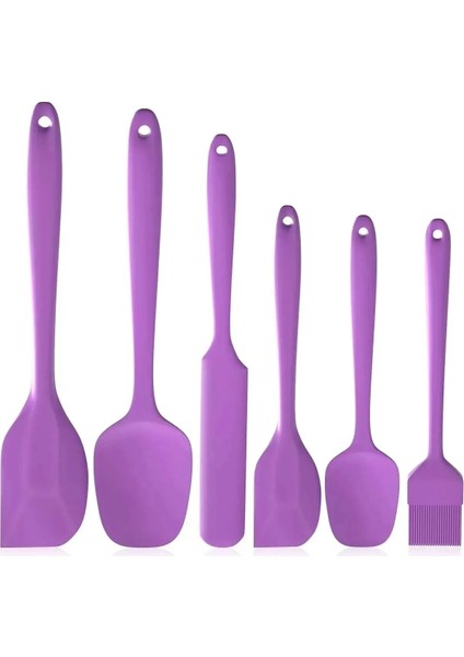 6 Lı Silikon Spatula Fırça Servis Takımı Yanmaz Yapışmaz Fırçası Kaşık Bıçak Spatula Seti Mor